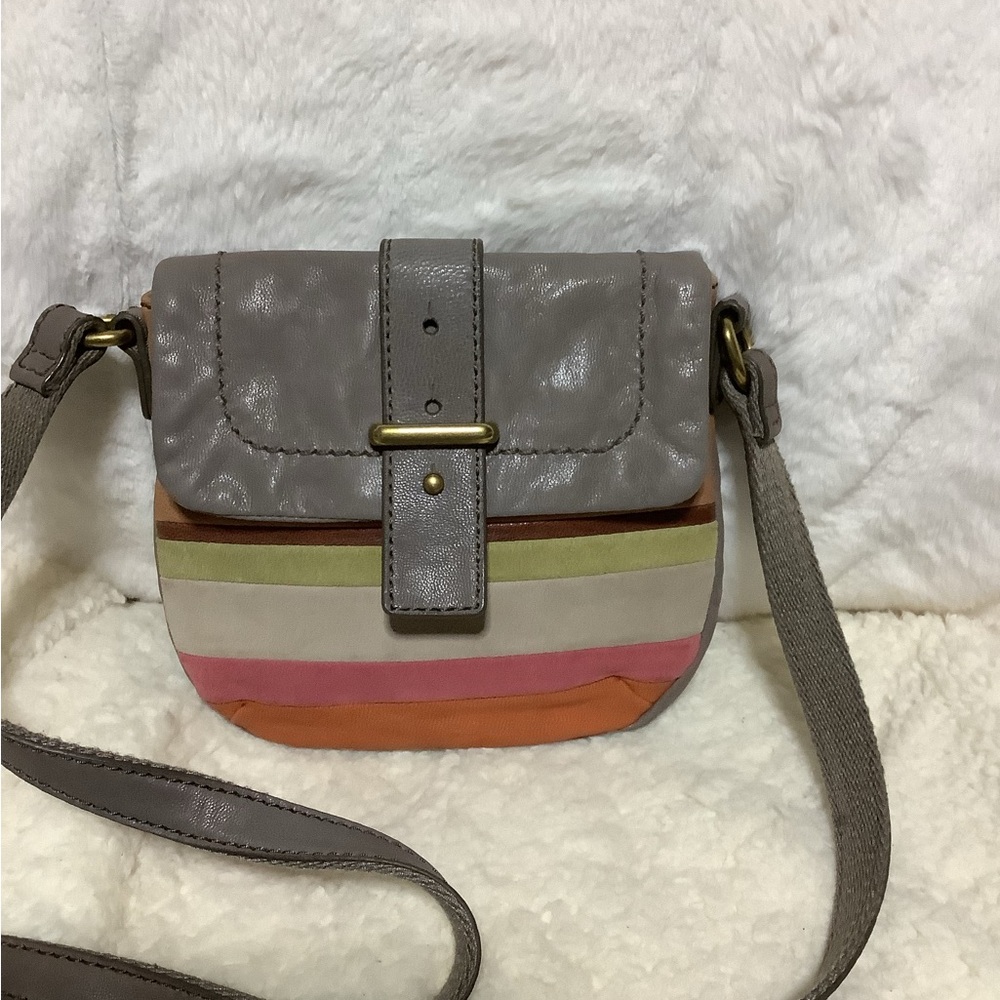 Fossil Gray Flap Crossbody with Multicolor Stripes